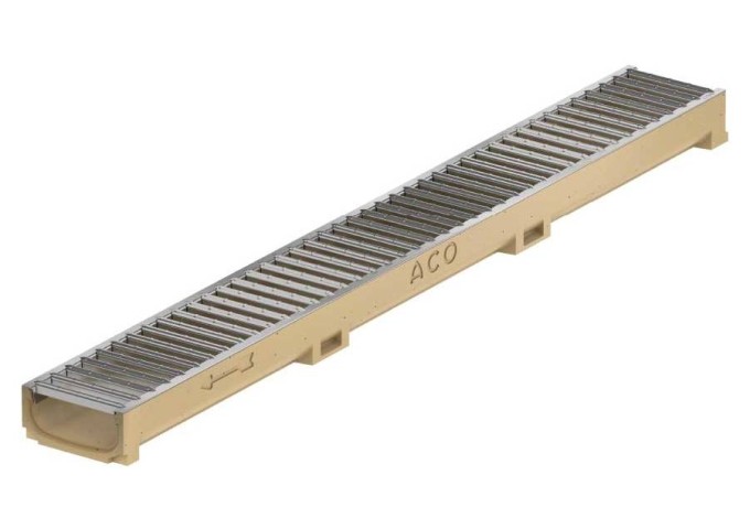 Caniveau polyester 100x11.8x9.7cm ACO Euroline A15+grille ACIER