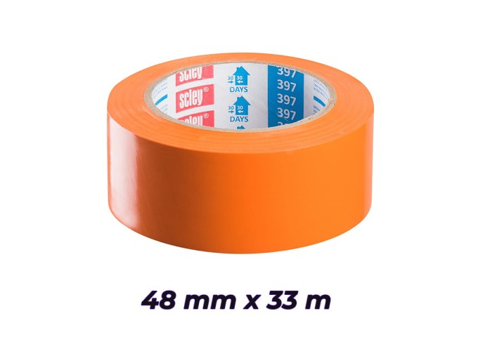 Tape . Ruban adhésif 48mm orange LARGE 397 Scley rouleau 33mètres
