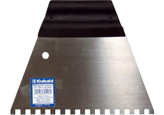Spatule Dentelée 6x6mm 180x140mm en acier avec poignée en résine Kubala 0516 pièce