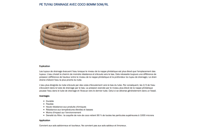 Drain coco 80mm Enrobage rouleau 50mètres