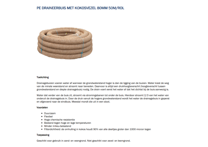 Drain coco 80mm Enrobage rouleau 50mètres