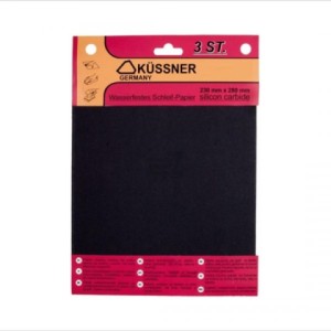 Papier de verre pour PEINTURES - VERNIS - MASTICS avec grain *180* 230x280mm Kussner/ 3pièces