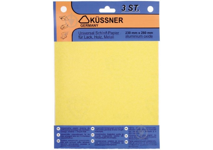 Papier de verre pour BOIS avec grain *120* 230x280mm Kussner 3pièces