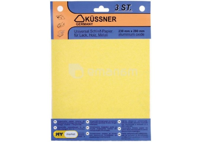 Papier de verre pour BOIS avec grain *80* 230x280mm Kussner 3pièces