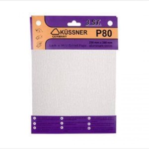 Papier de verre BLANC pour BOIS avec PEINTURE avec grain *80* 230x280mm Kussner/ 3pièces