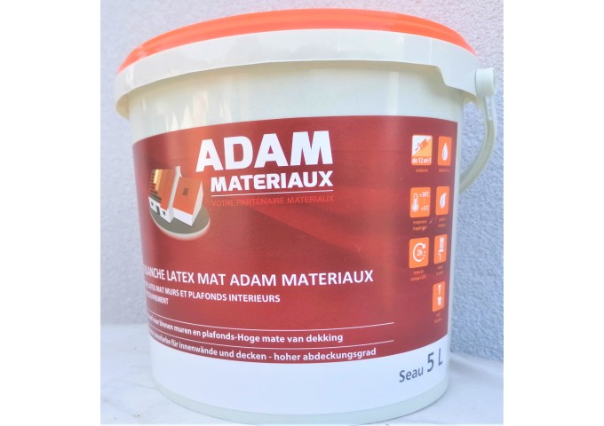 Peinture blanche Latex Mate Adam Materiaux murs et plafonds interieurs seau 5L