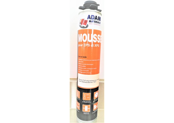 Mousse PUR pour collage EPS non expansive à visser Adam Materiaux bombe 750ml